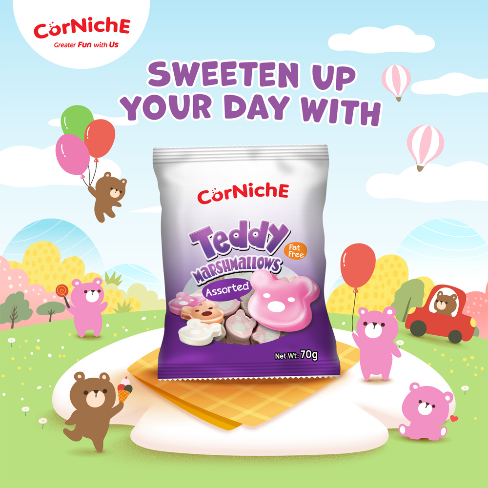 Corniche Teddy Marshmallows Assorted Fat Free 70Gm